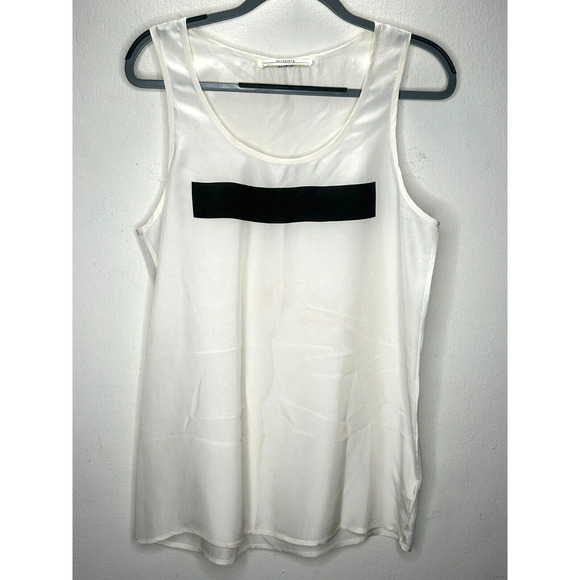 Allsaints Off-White 100% Silk Long Line Tank Top Black Rectangle Block Front 8 - Picture 8 of 8